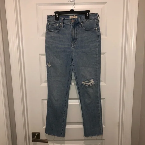 Madewell The Perfect Vintage Jeans Coffey Wash Knee Holes Distressed sz 26 - Picture 3 of 9